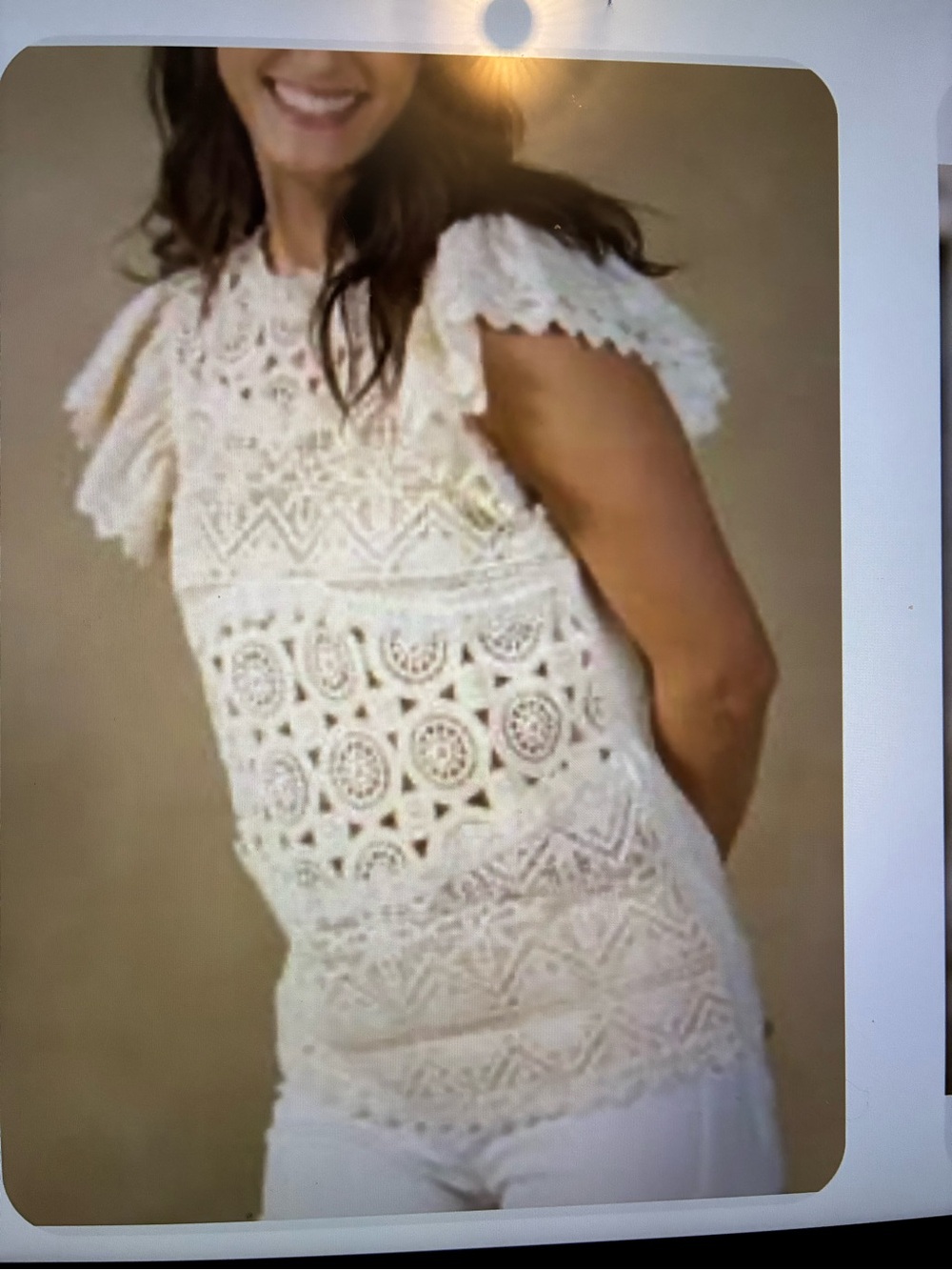 Sundance NWT antique white Crochet Lace Flutter Sleeve